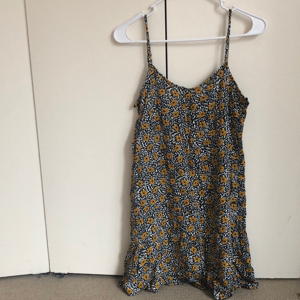 Mango Black and Yellow Floral Mini Dress